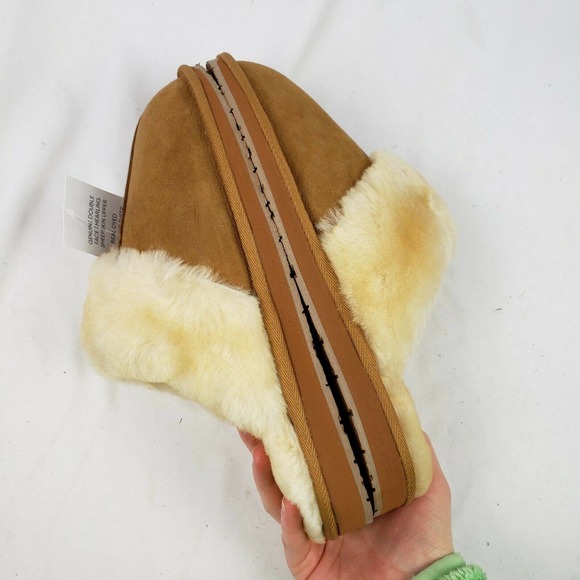 Lands' End Suede Shearling Fur Scuff Slippers NEW - Picture 6 of 12